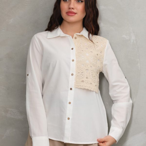 Düşük Kollu Vual Güpür Bluz